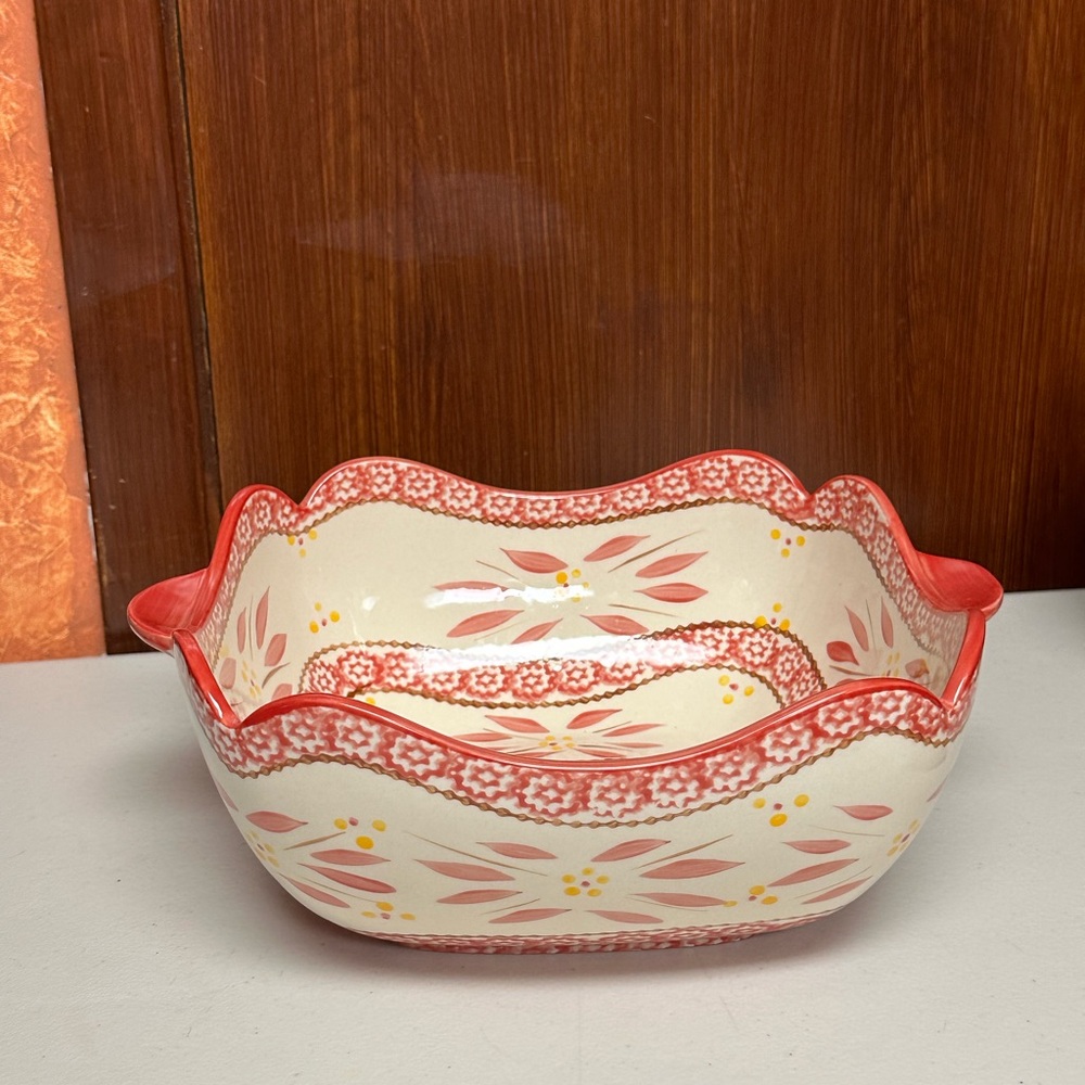 Old World Cranberry by TEMP-TATIONS Floral Ceramic Serving Bowl - Red - Picture 8 of 10